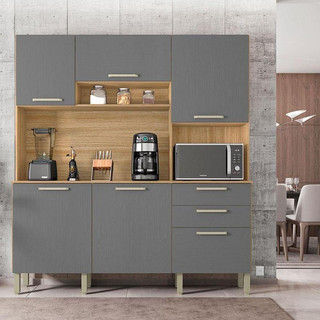 Cozinha Ambiente Ferrara 6 Portas E 2 Gavetas Freijó Gris - Kits Paraná em Oferta na Shopee