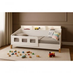 Cama Infantil Mavi Estilo Montessoriano Com Grade E Colchão