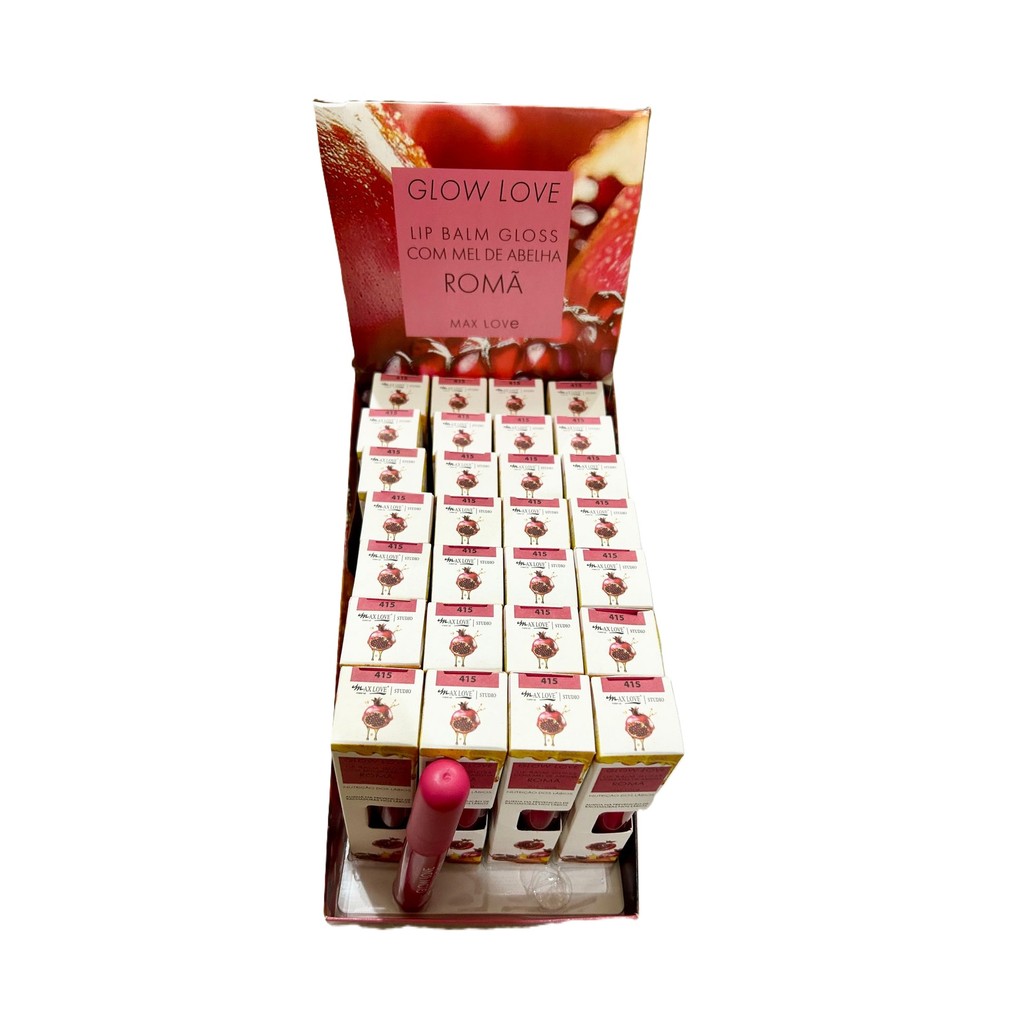 Atacado 1 Box Lip Balm Gloss Glow Love ROMA com Mel de Abelha - Max Love com 28un