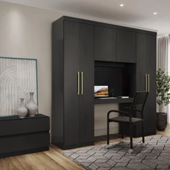 Guarda Roupa Casal 6 Portas 2 Gavetas Porto Preto com Escrivaninha
