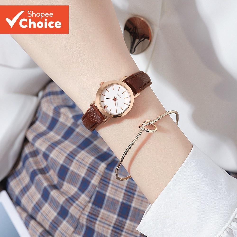 Relógio Feminino Estilo Minimalista Mini Mostrador De Quartzo Pulseira De Couro Genuíno Marrom Preto Opções Na Moda Chiq em Oferta na Shopee
