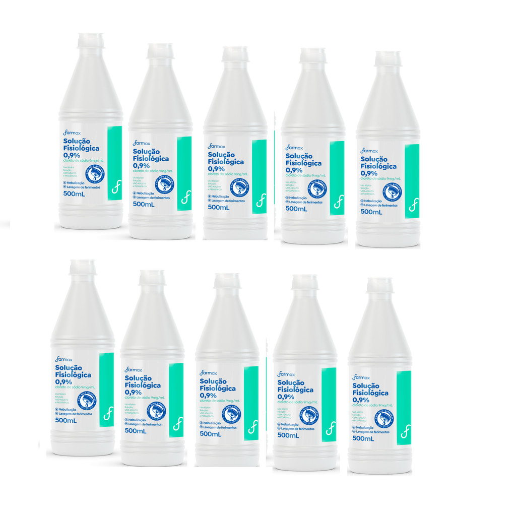 Kit 10x Soro Fisiológico 500ml Farmax Sorimax Bico Gotejador