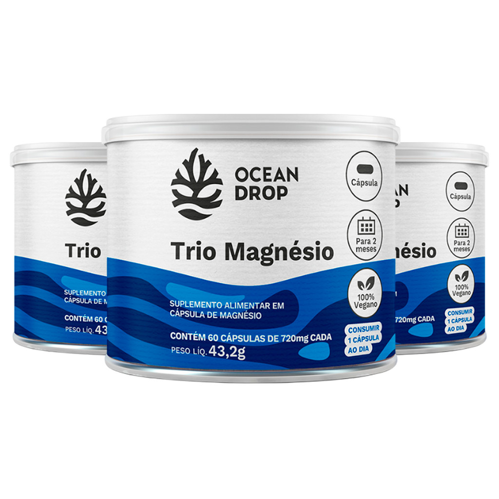 Kit 3 Trio Magnésio Ocean Drop Vegano 60 Cápsulas em Oferta na Shopee