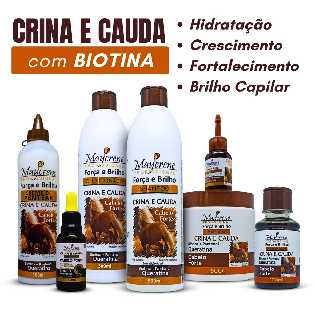 Kit Crina e Cauda Incentiva o Crescimento (com Biotina, Pantenol e Queratina) 7 PRODUTOS - Maycrene em Oferta na Shopee