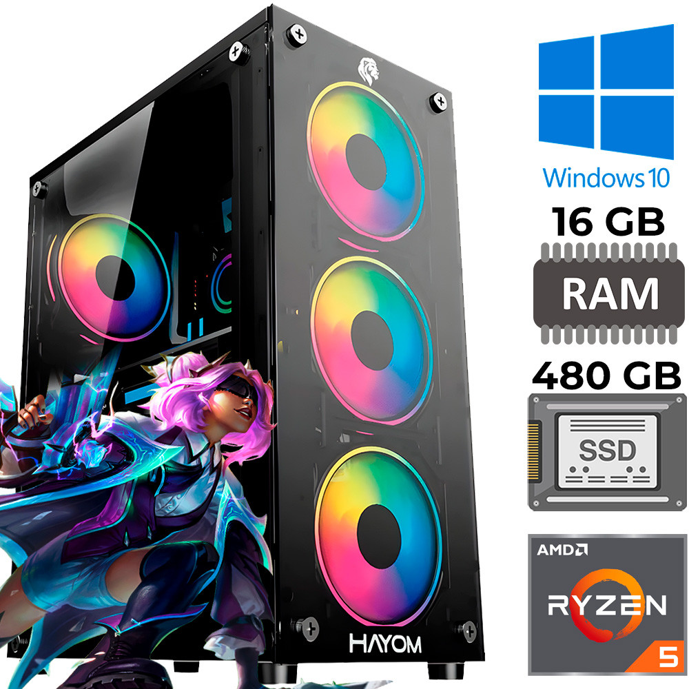 Computador Gamer AMD Ryzen 5 5600GT, 16GB DDR4, SSD 480GB, Gráfico Integrado Rad