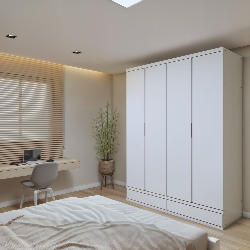 Guarda Roupa Casal 4 Portas com 5 Gavetas 100% MDF Urbano Branco - Mom & Baby