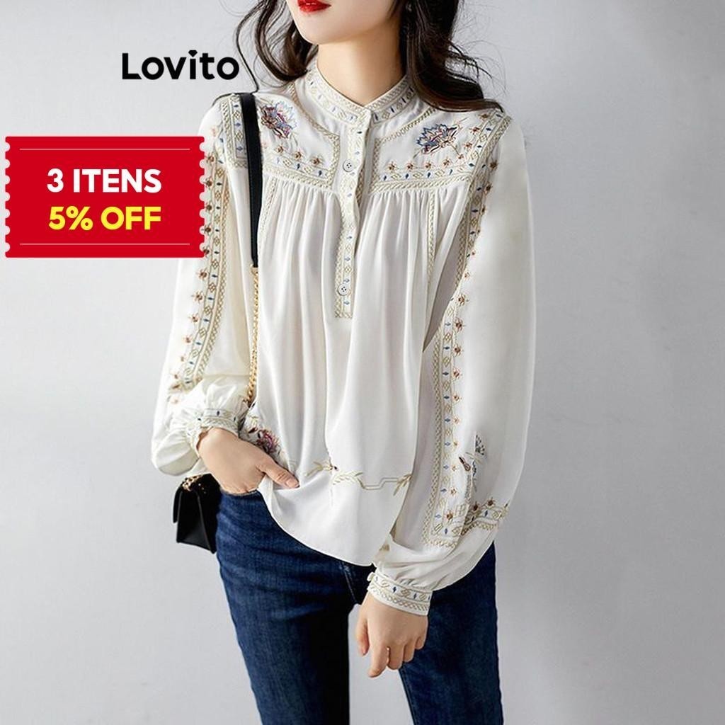 (Trendy) Lovito Blusa Elegante Ditsy Floral Flowers Blusa Para Mulheres LNL63365 - Women Clothes