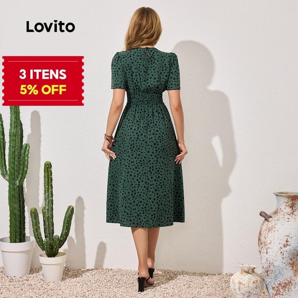 (Trendy) Lovito Vestido Casual de bolinhas com babados para mulheres LBL22583 - Women Clothes