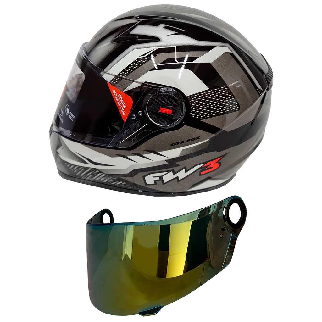 Capacete Moto Fw3 Gtx Fox Grafite Oculos Interno Top + Viseira Dourada FW3 em Oferta na Shopee