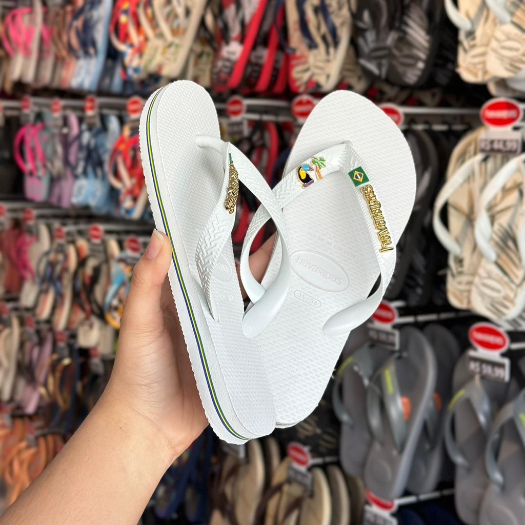 Havaianas Brasil + Placa Logo + Pin Tucano e Coqueiro em Oferta na Shopee
