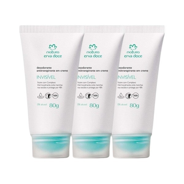 Kit Desodorante Creme Natura Erva Doce 80g – 3 Unidades com Proteção e Aroma Refrescante