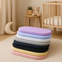 Colchão Oval Para Berço Moises 78x32cm Carrinho Bebe Com Capa
