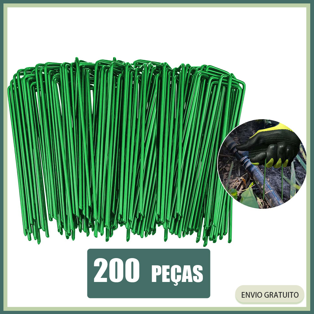 200x Grampo Gancho Presilha para fixação de Grama Sintética cor Verde 15cmx3cm,Estacas de jardim em forma de U em Oferta na Shopee