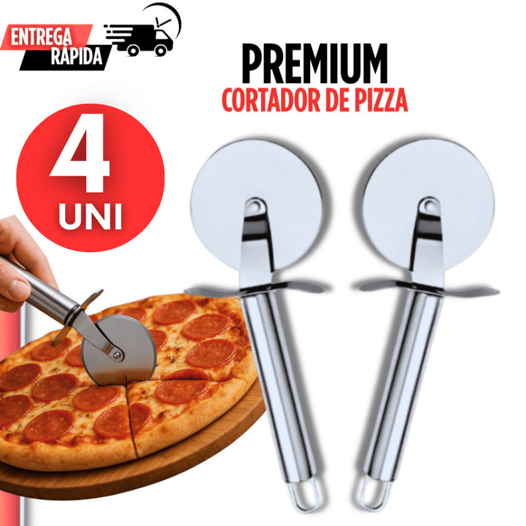 Conjunto 04 Cortador de Pizza Carretilha para Cortar Massa Aço INOX Para casa e Restaurantes Massas