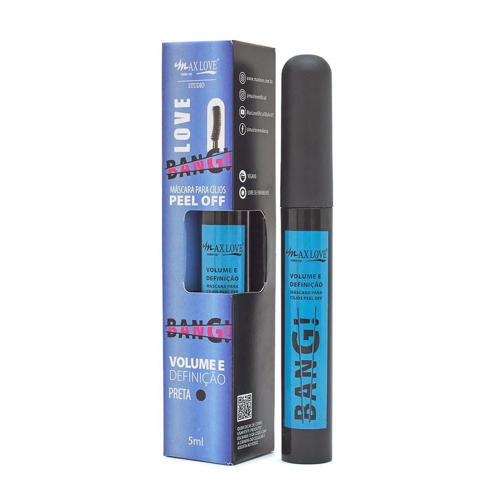 Mascara Para Cílios Pell Off BANG Preta Volume Cilios Volume e Definição Max Love 5ml