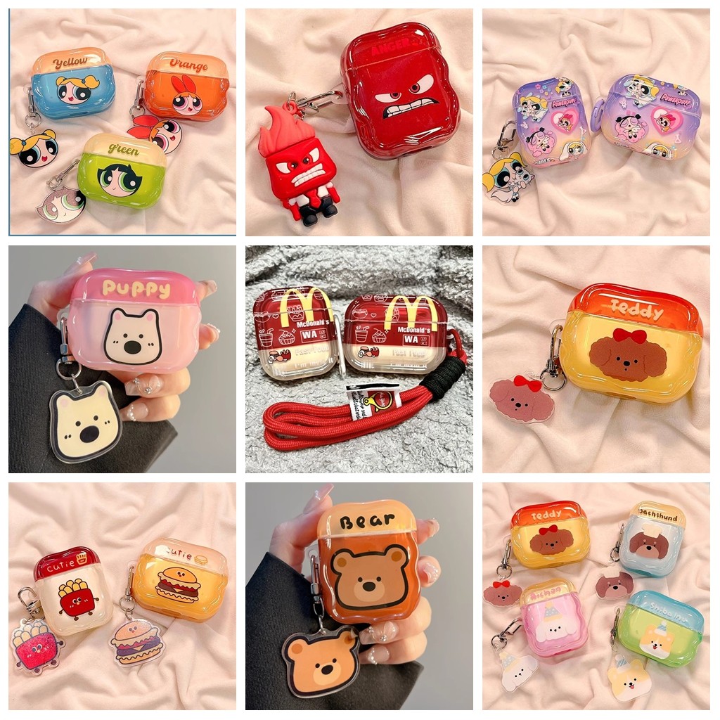 Capa De Fone De Ouvido Para Airpods 4 Pro 2 3 1 Cor Contrastante Jelly Cat Dog Hamburger Powerpuff TPU Macio À Prova De em Oferta na Shopee