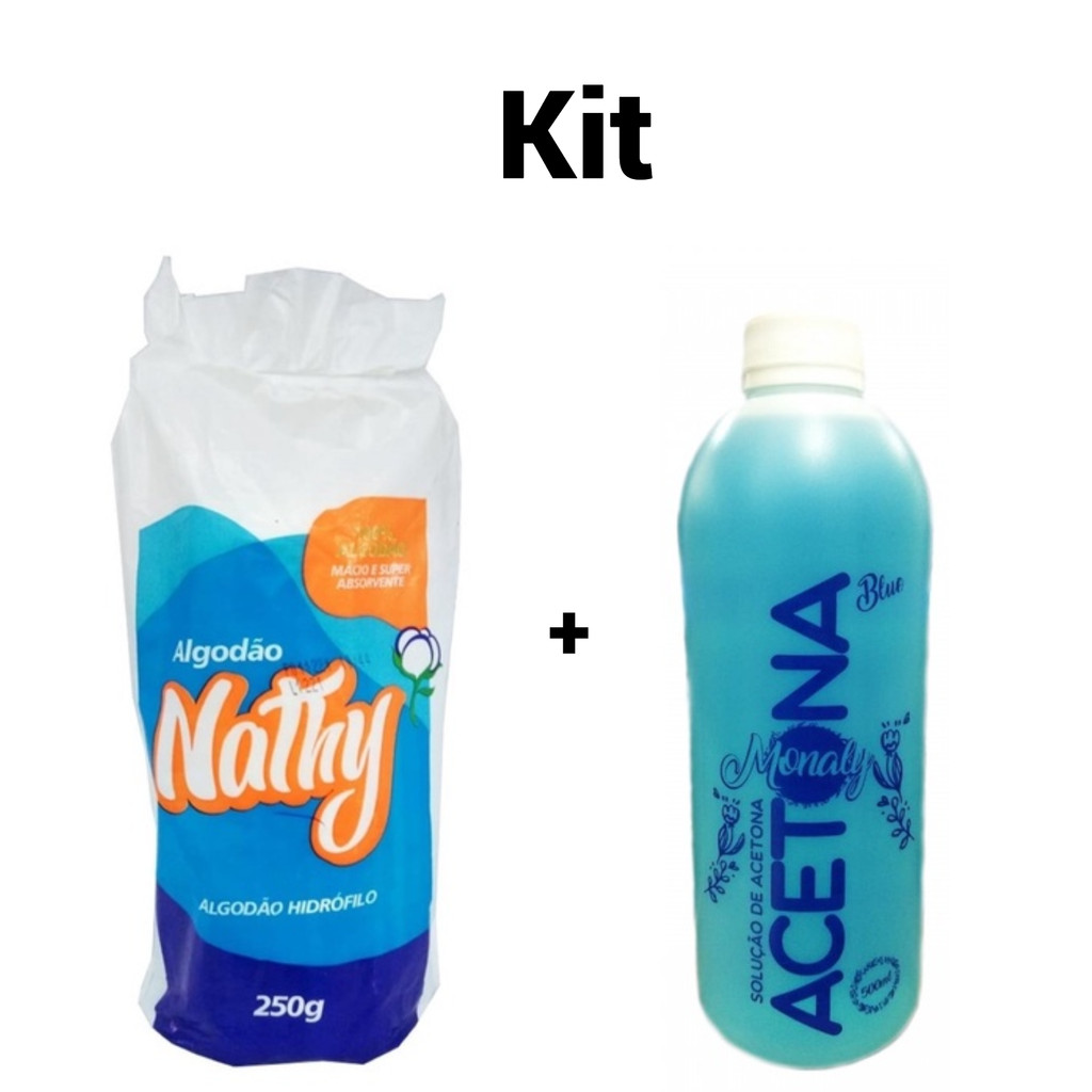 Kit Monaly removedor de esmalte 500ml + algodão Nathy 250g