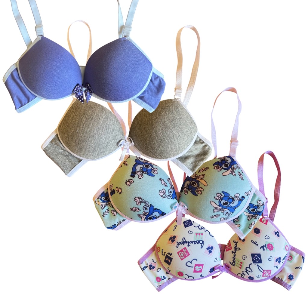 Kit 4 Sutiã 8 a 14 Anos Menina Moça com Bojo Liso Estampado Confortável Infantil Juvenil em Oferta na Shopee