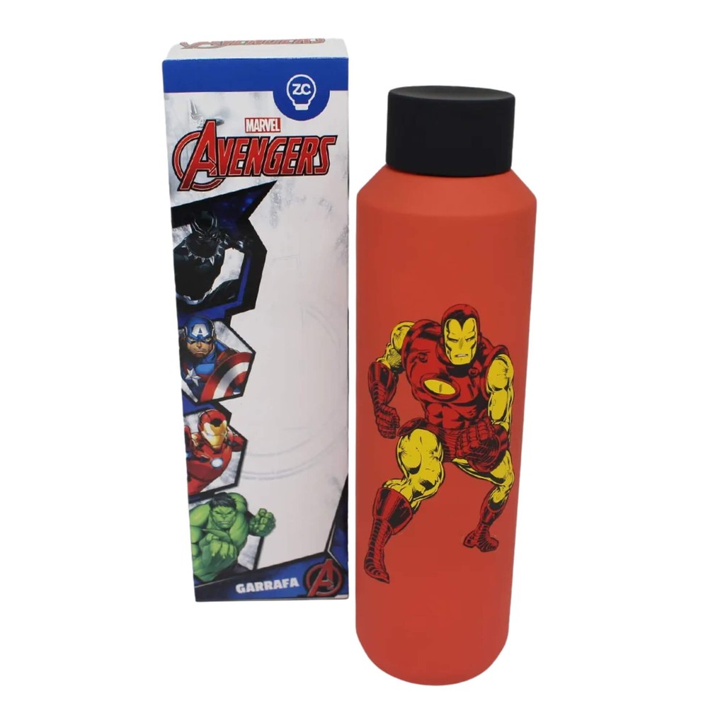 Garrafa Acqua 600ml Homem de Ferro Marvel Zona Criativa Garrafinha de Água Térmica Squeeze