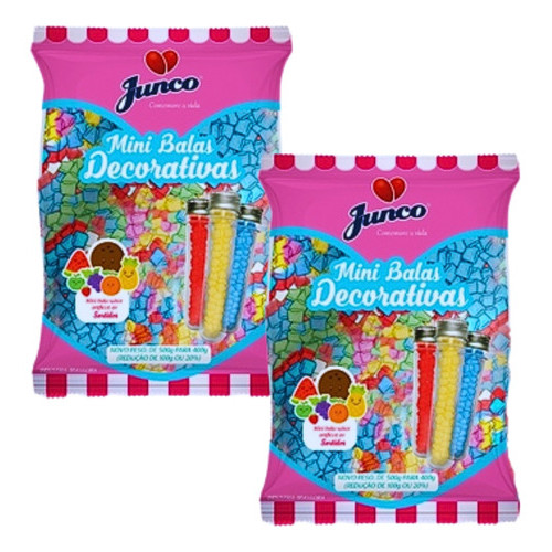 Kit 2 Pacote Mini Bala De Coco Decorativa  Lembrancinha 400g Junco Sabores