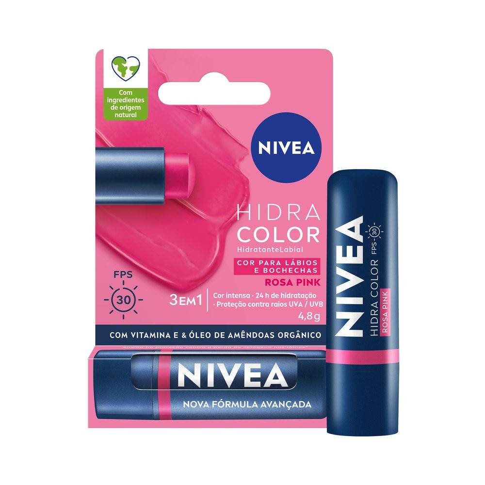 Hidratante Labial Nivea Hidra Color 2 em 1 Rosa Pink 4,8g - Beauty