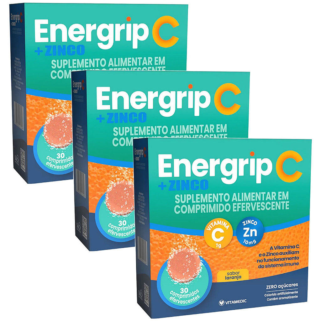 Kit 3 Und Energrip C Zinco 30 Comprimidos Efervescentes