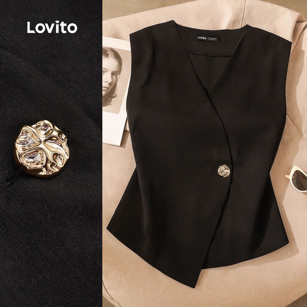 (New) Lovito Blusa Elegante de Botões Superiores de Primavera/verão Preta para mulher L143EDD337 em Oferta na Shopee