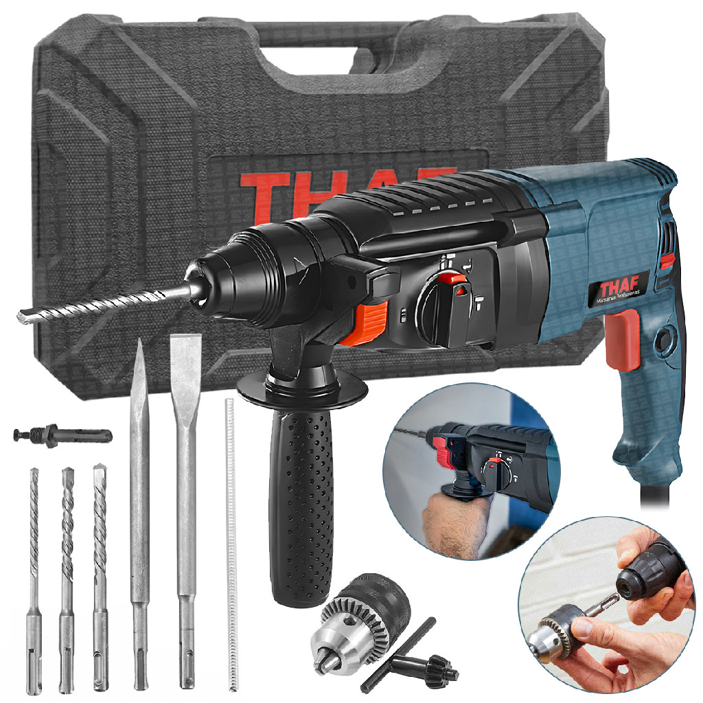 Furadeira Martelete Perfurador Rompedor Sds 800w 220v + Kits Talhadeira, Ponteiro Mandril e Brocas