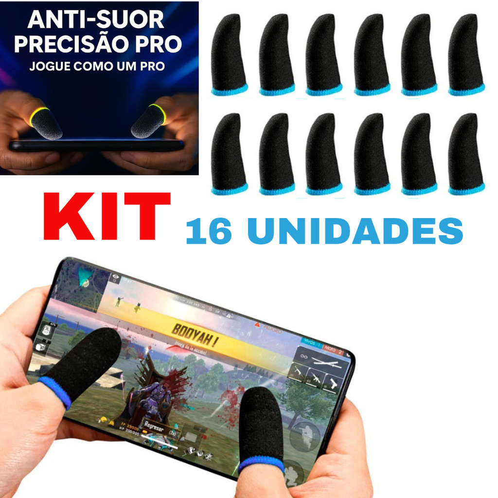 Kit Com 16 Unidades de Luva de Dedo Anti-Suor Para Celular Jogos Gamer FPS Free Fire Pubg Mobile