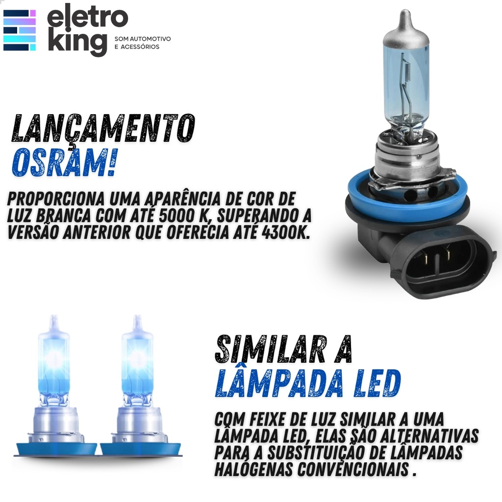 Detalhes do Par Lâmpada Osram H11 55W 12V Halógena Cool Blue Intense Luz Branca Xenon Farol Carro Potente Automotiva