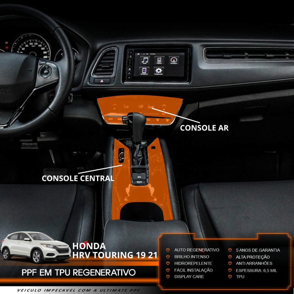 Película PPF Proteção Kit Console Ar Console Central Honda HR-V Touring 2019 2020 2021 Transparente TPU Anti Risco