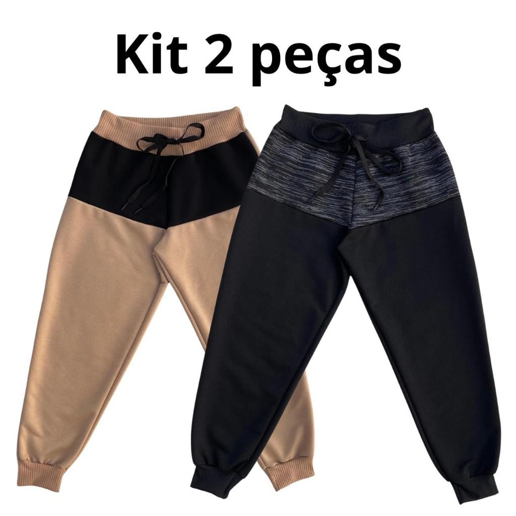 Kit 2 Calças Moletom Bicolor Moletinho Infantil Unissex Menina Menino Inverno