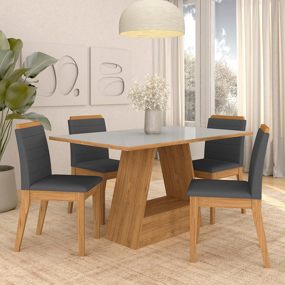 Mesa Com 4 Cadeiras Nápoles 1,36 Cinamomo/off/cinza - Móveis Arapongas