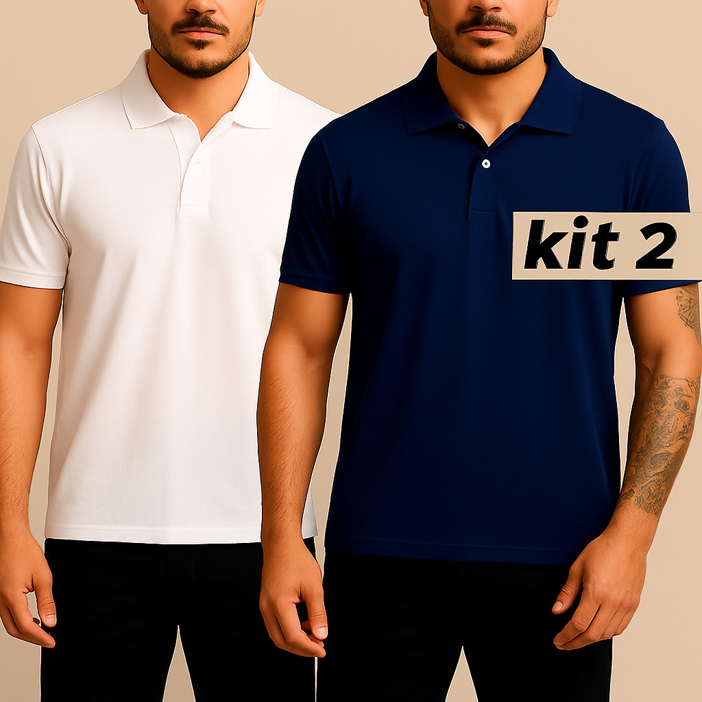 Kit 2 Camiseta Gola Polo Piquet Masculina Lisa Sem Estampa Camisa Premium 50% Algodão 50% Poliéster