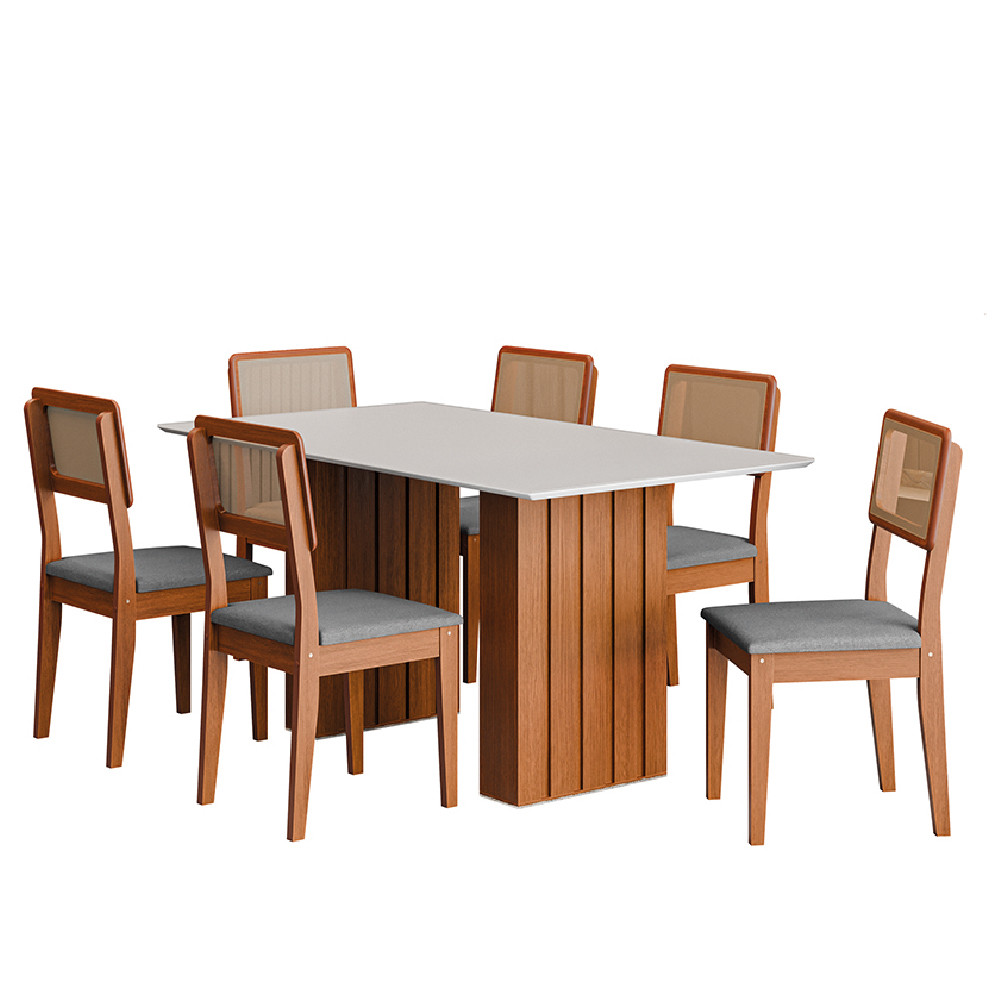 Conjunto de Mesa Sala de Jantar Ripada Tampo com Vidro 1,60m 6 Cadeiras Santiago Dobuê em Oferta na Shopee