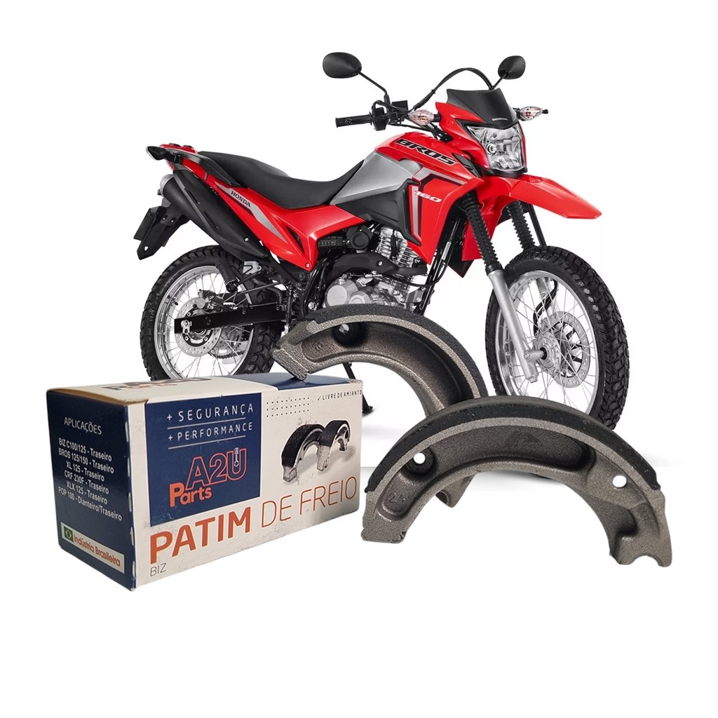 Patim Lona de Freio - A2u Parts - Honda Biz 100 110 125 Pop 100 110 Bros Nxr 125 150 Crf 230 Xr 200