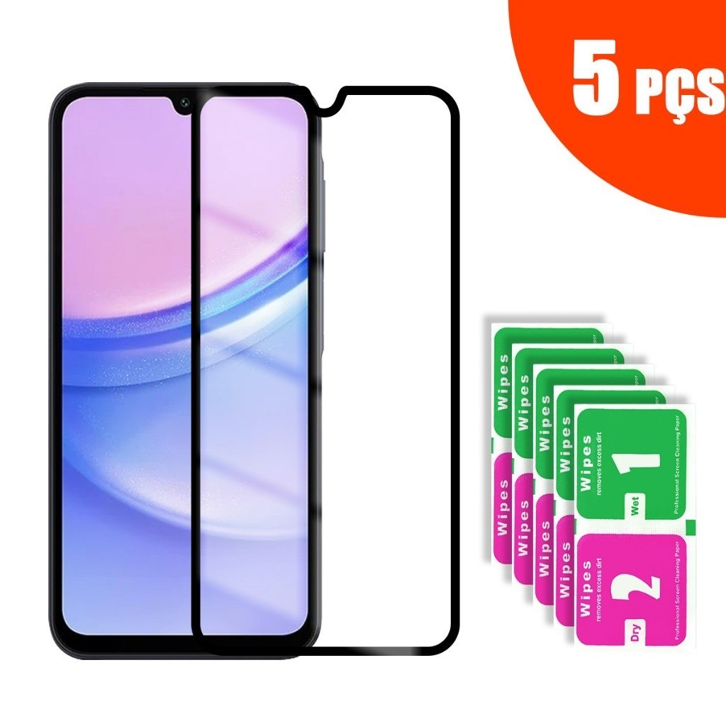 Kit 5 Película 3D Vidro Temperado Para Samsung Galaxy A55 A35 A25 A15 A05 A05s A54 A34 A24 A14 A04 A04s A04e A73 A53