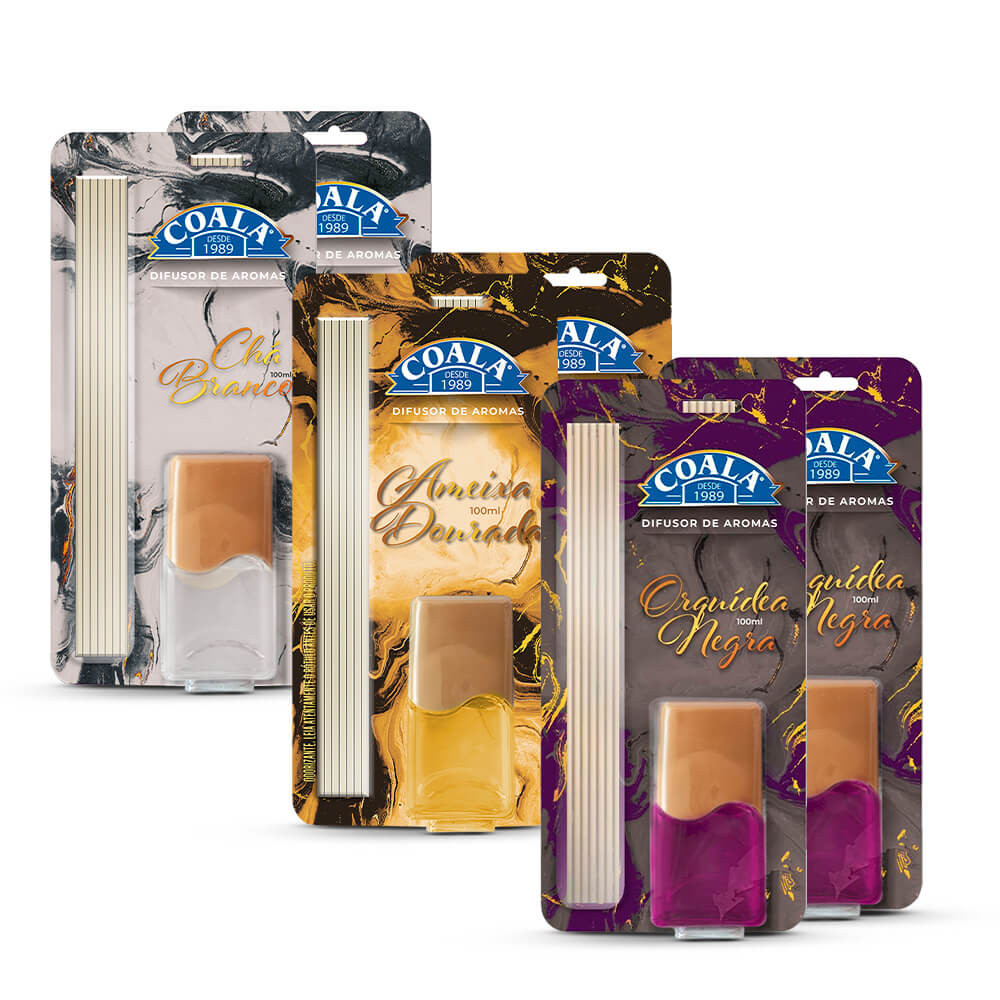 Kit Coala Difusores de Aromas Chá Branco + Orquídea Negra + Ameixa Dourada