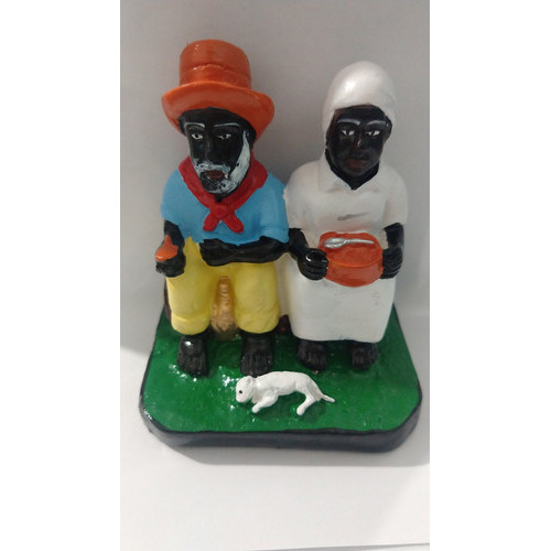 Imagem Casal Preto Velho Color Escultura Gesso Estátua 20 cm