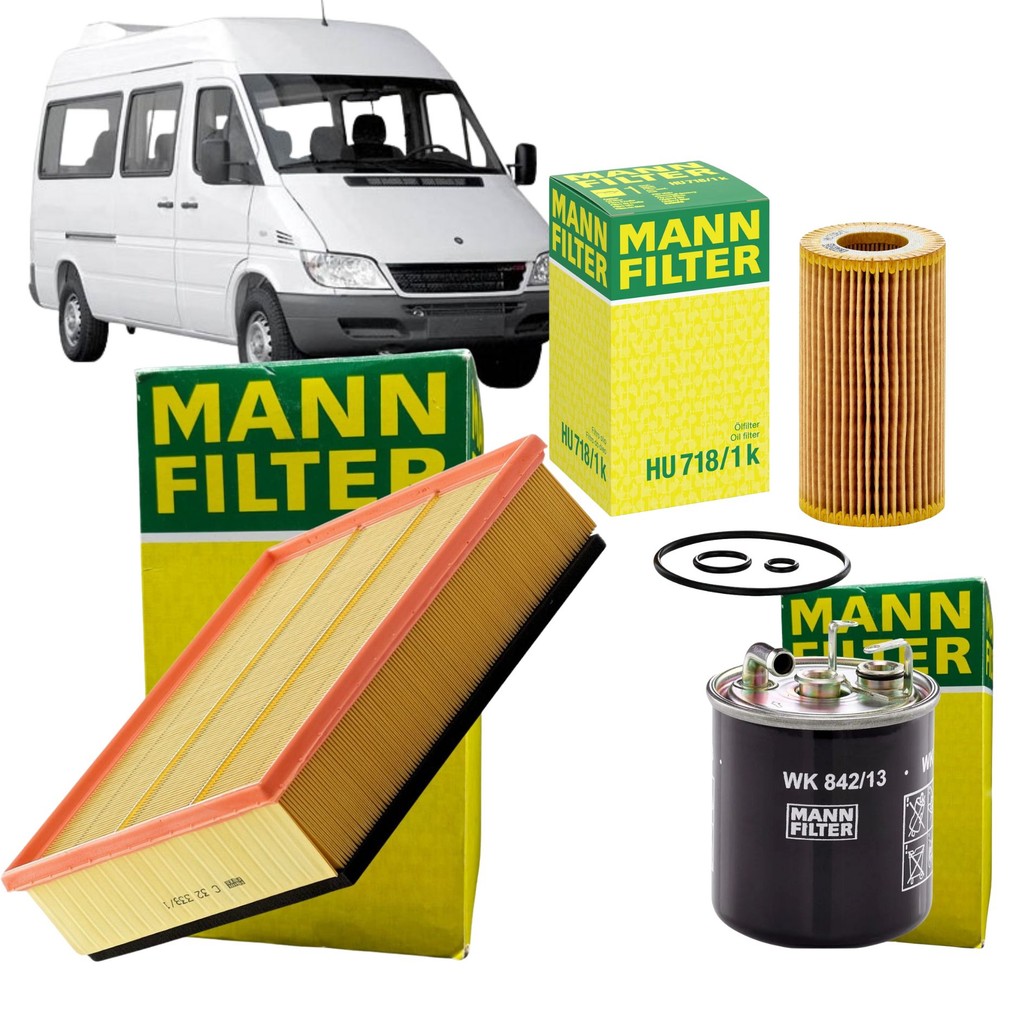Kit Revisão 3 Filtros MB Mercedes-Benz Sprinter 311 / 313 / 413 2.2 - 2001 a 2011 - OM611 (Mann WK842/13 + C32338/1
