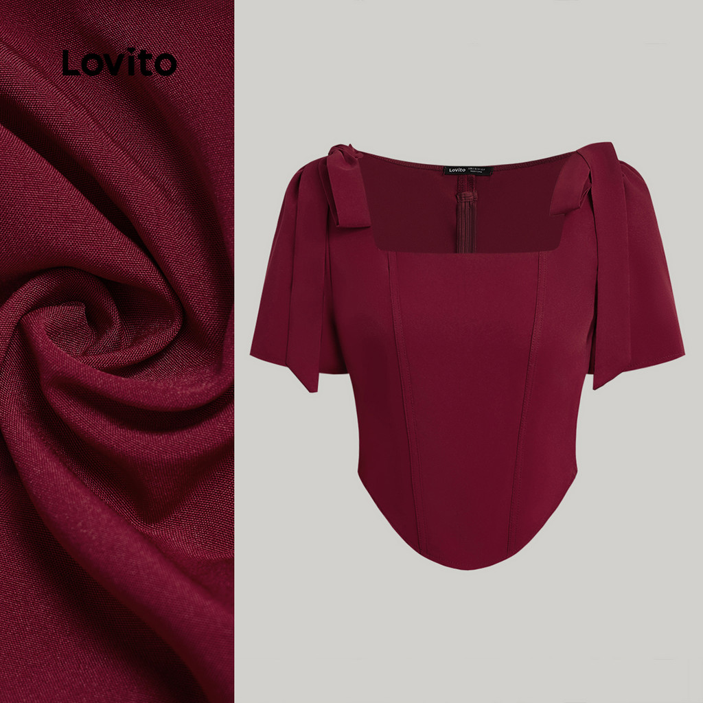 (New) Lovito Blusa Elegante com Laço Primavera/verão Vermelha para Mulheres L149ED309 em Oferta na Shopee