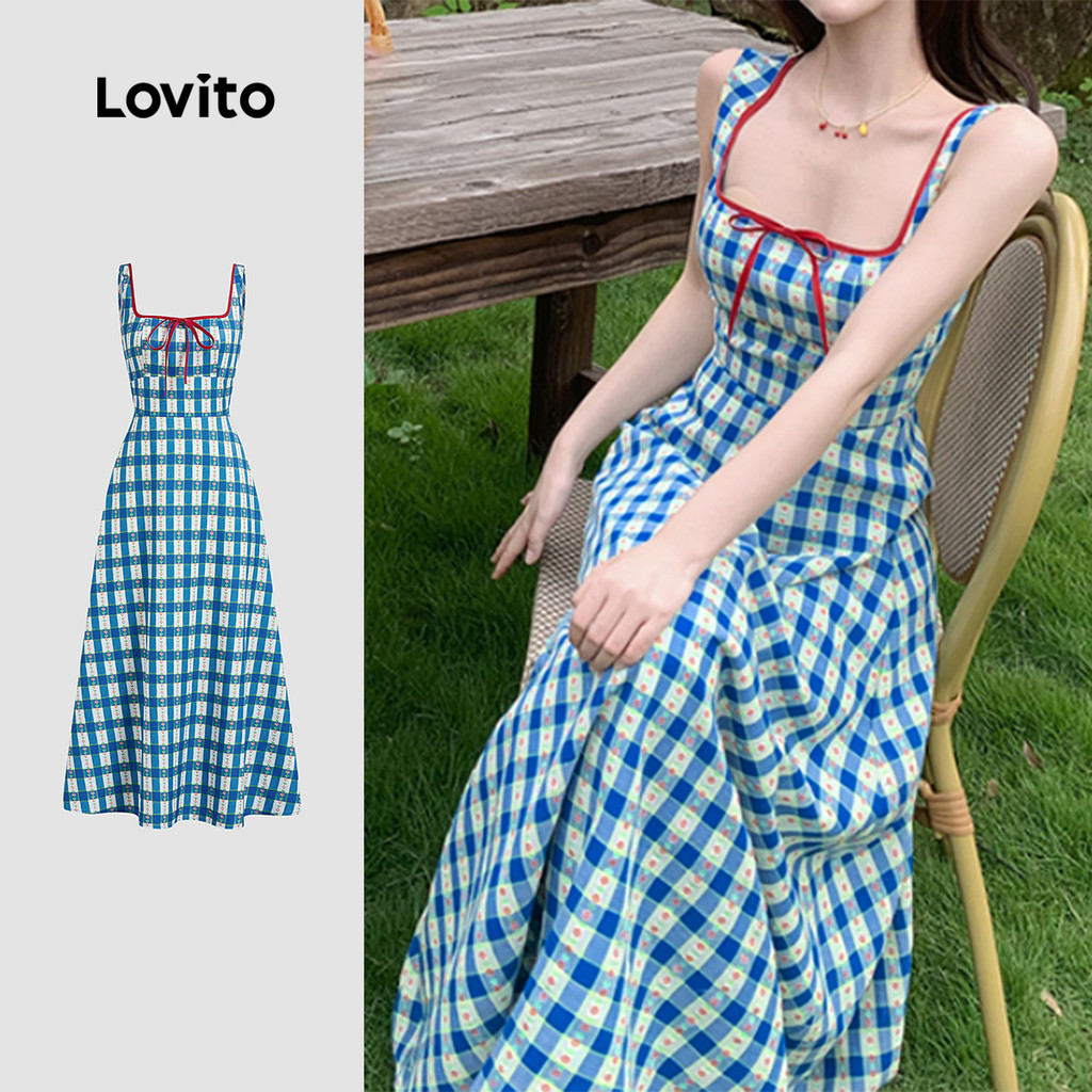 (New) Lovito Vestido Fofo para Primavera/verão Vestido Azul para mulheres L151AD148 em Oferta na Shopee