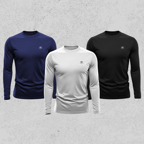 Kit 3 Camisetas Masculina Dry Fit Manga Longa P Ao Plus Proteção UV Academia Treino