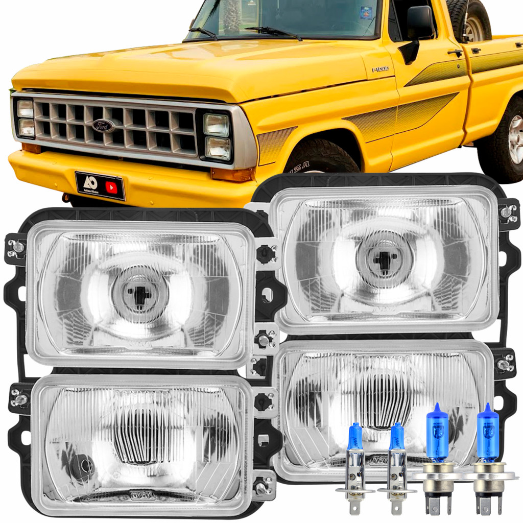 Par Farol F1000 FORD 84 85 86 87 a 92 Dianteiro Raro + Lampada Super Branca