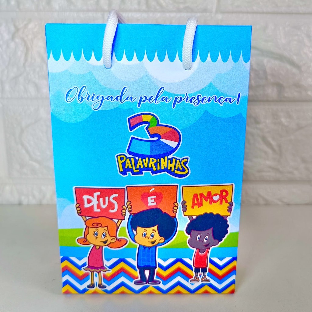 PEGUE E MONTE  Sacolinha  Personalizada 3 Palavrinhas Azul Lembrancinha Festa Infantil  Sacola Surpresa Bolsinha bolsa