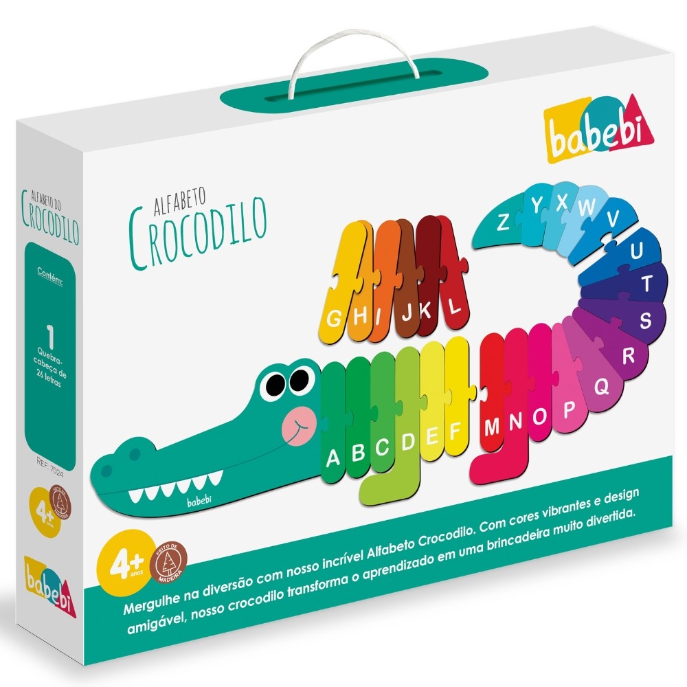QUEBRA CABEÇA ALFABETO DO CROCODILO MADEIRA BABEBI BRINQUEDO EDUCATIVO LETRAS INFANTIL JACARÉ JOGO em Oferta na Shopee