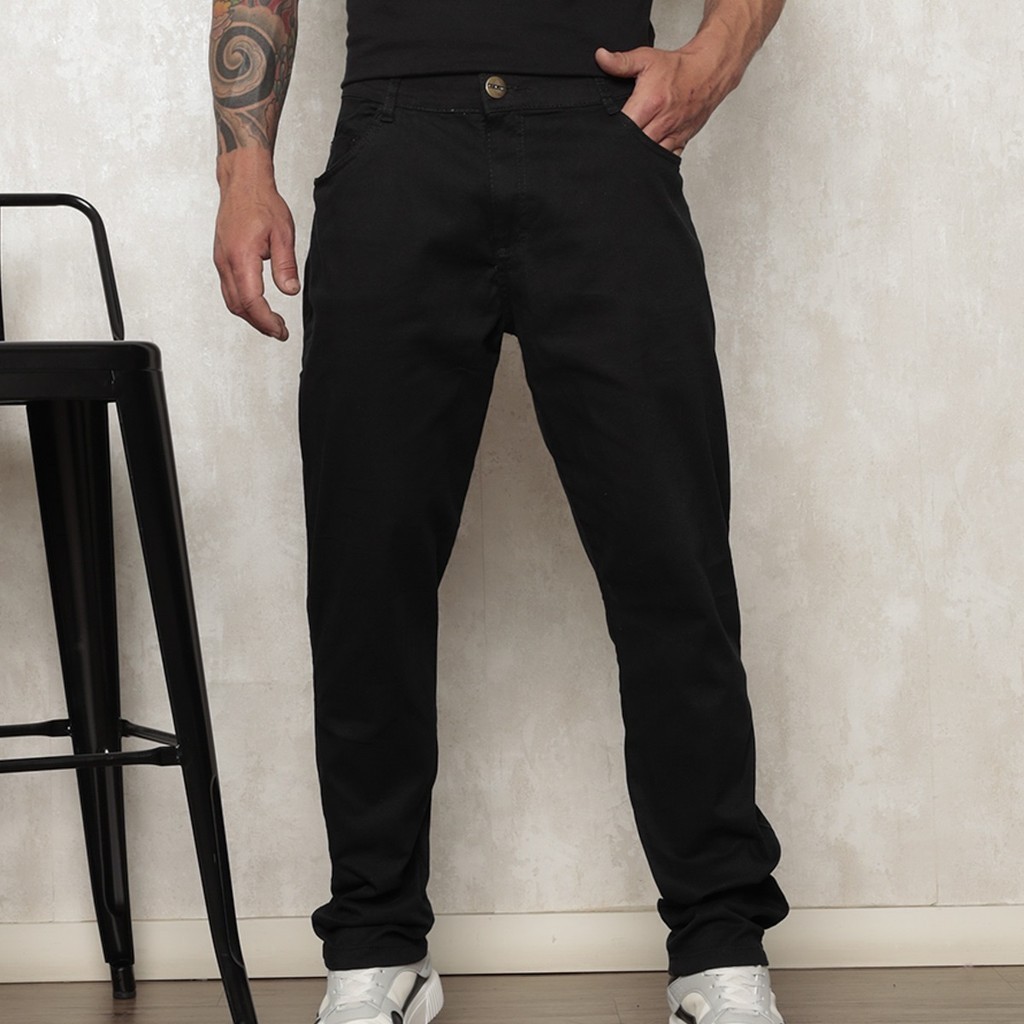 Calça Jeans Reta Masculina Preta Premium
