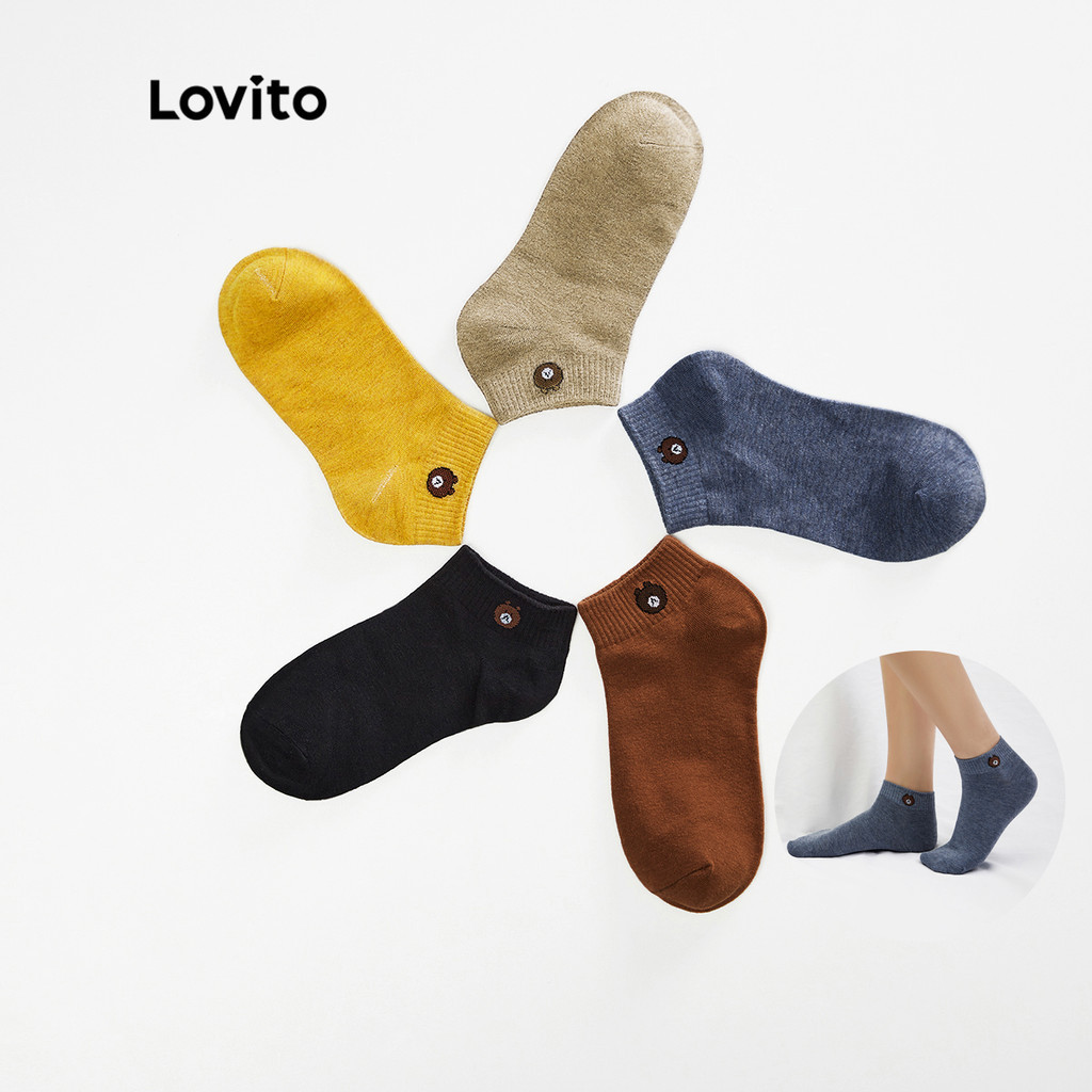 Lovito Meias de Algodão Invisível com Estampa de Urso  L001090 (preto/marrom/denim/laranja/amarelo) - Women Clothes