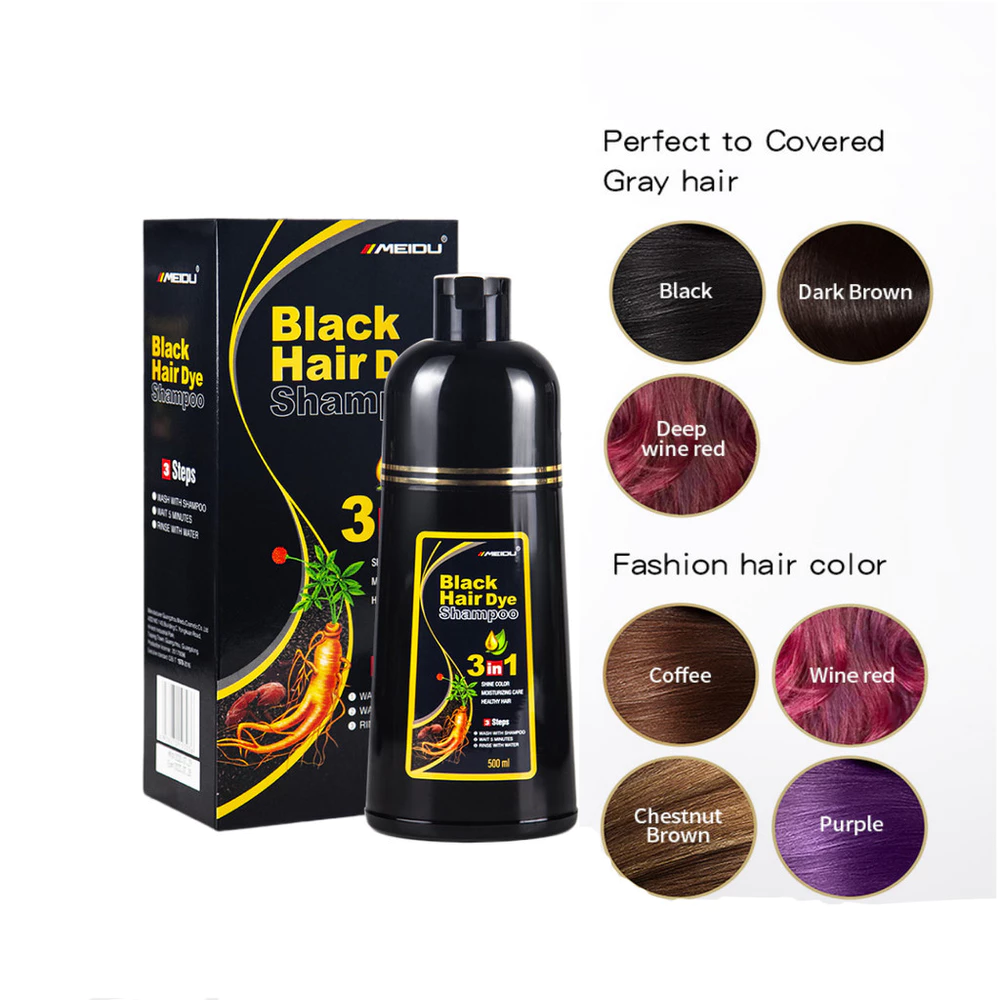 Meidu One Black Hair Dye /Shampoo One Wash Color Branco a Preto Boutique Planta Creme de Tintura de Cabelo Bubble 500ML