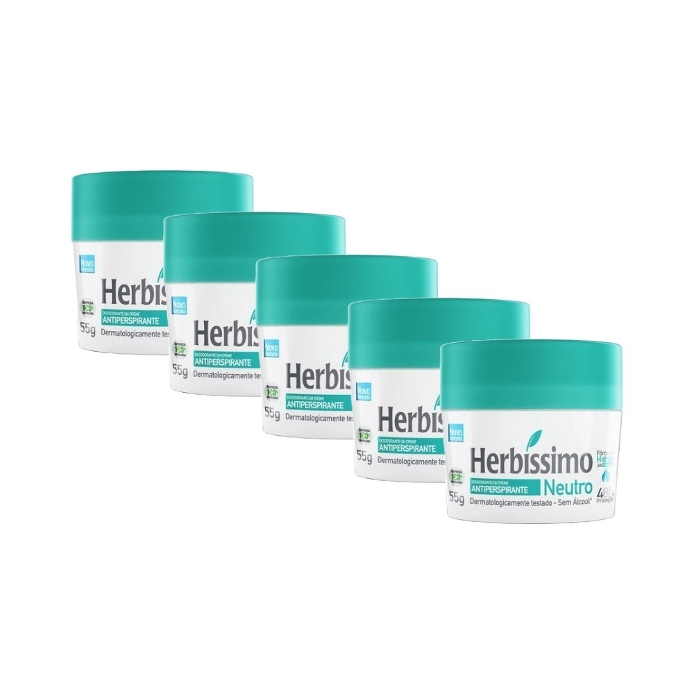 Kit Desodorantes Creme Herbissimo Neutro 55g (5 unidades) em Oferta na Shopee